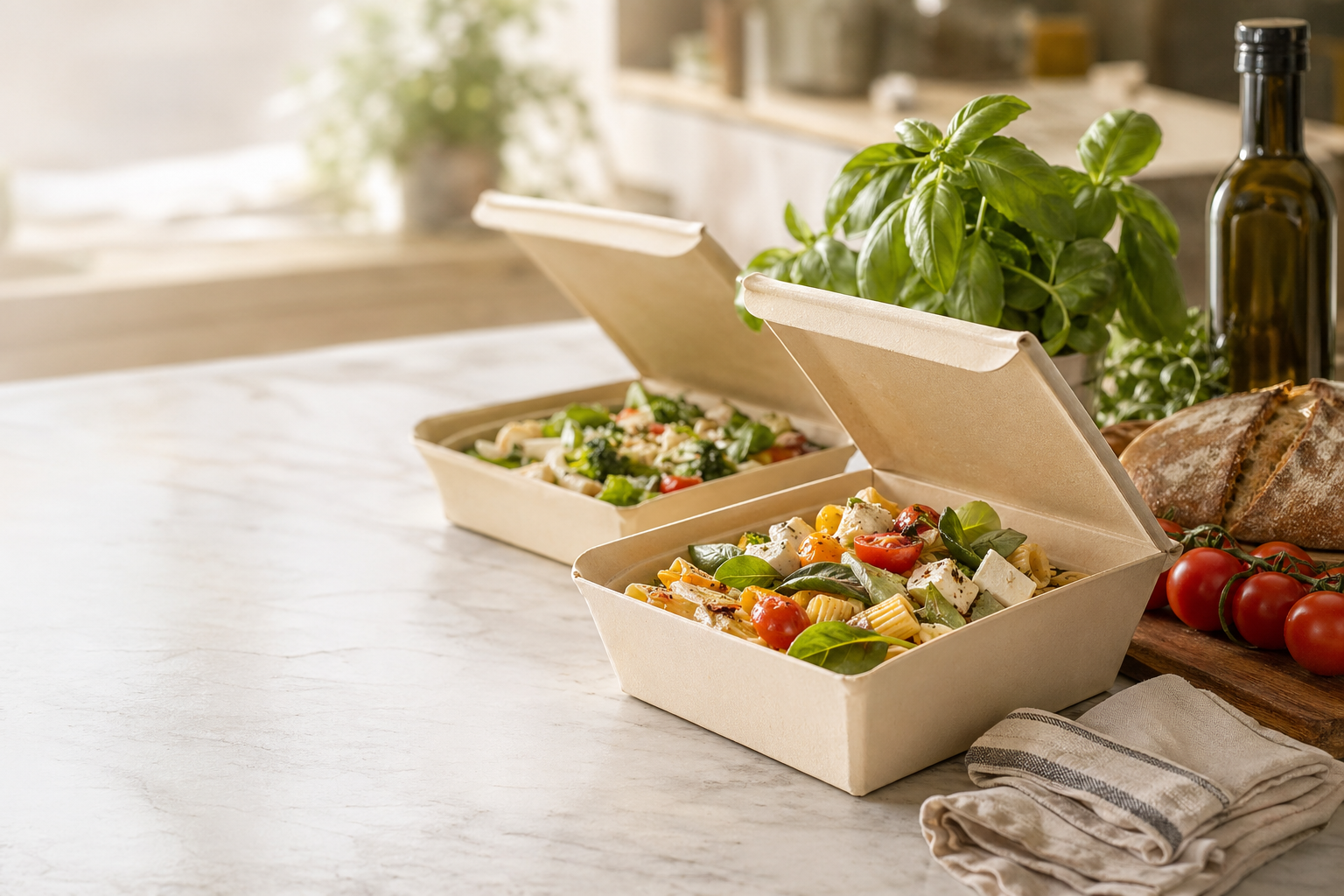 Ingredienti e piatti da asporto del Rajas Café